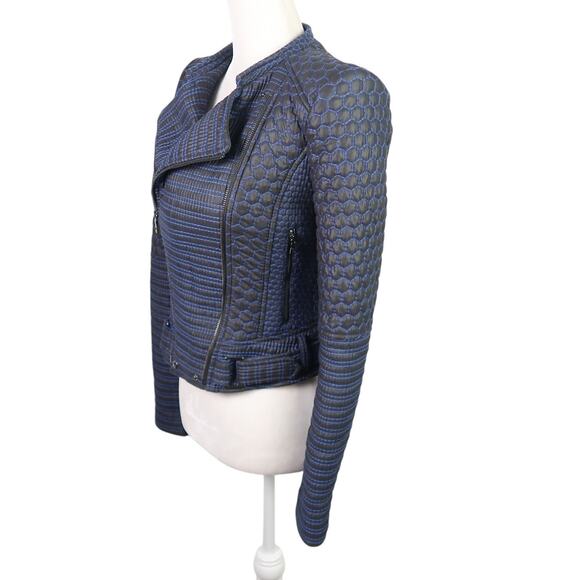BCBGMAXAZRIA Alton Jacket Quilted Navy Blue and Black Moto XS - Picture 3 of 7